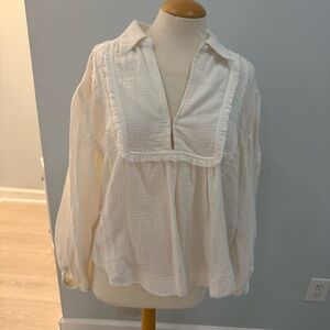 Free the Roses Off White Gauze Peasant Tunic Blouse